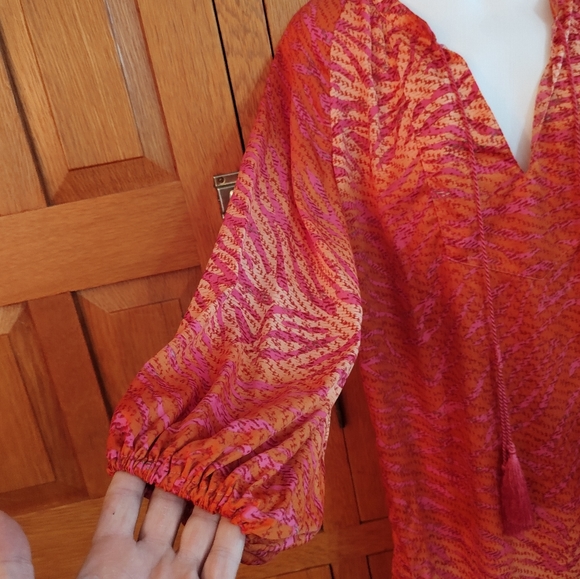 H&M Conscious Collection coral & pink satin animal print puff sleeve tunic top - Picture 5 of 11